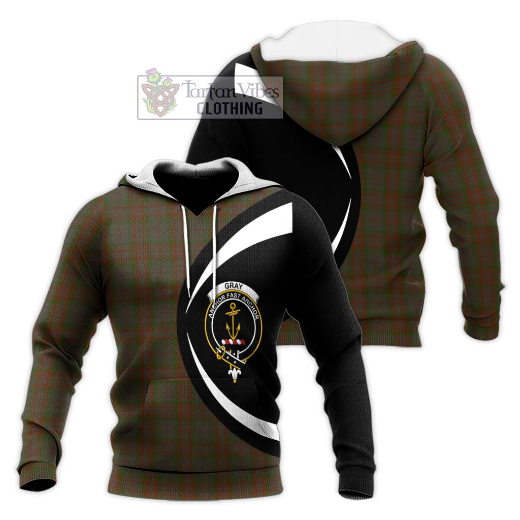 Gray Tartan Knitted Hoodie with Family Crest Circle Style Unisex Knitted Pullover Hoodie - Tartan Vibes Clothing