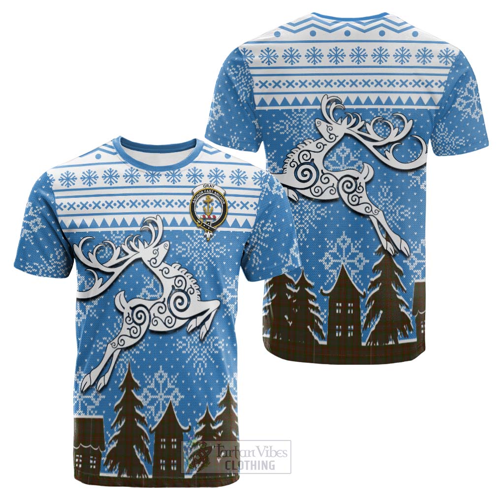 Tartan Vibes Clothing Gray Clan Christmas Cotton T-shirt Celtic Reindeer Style