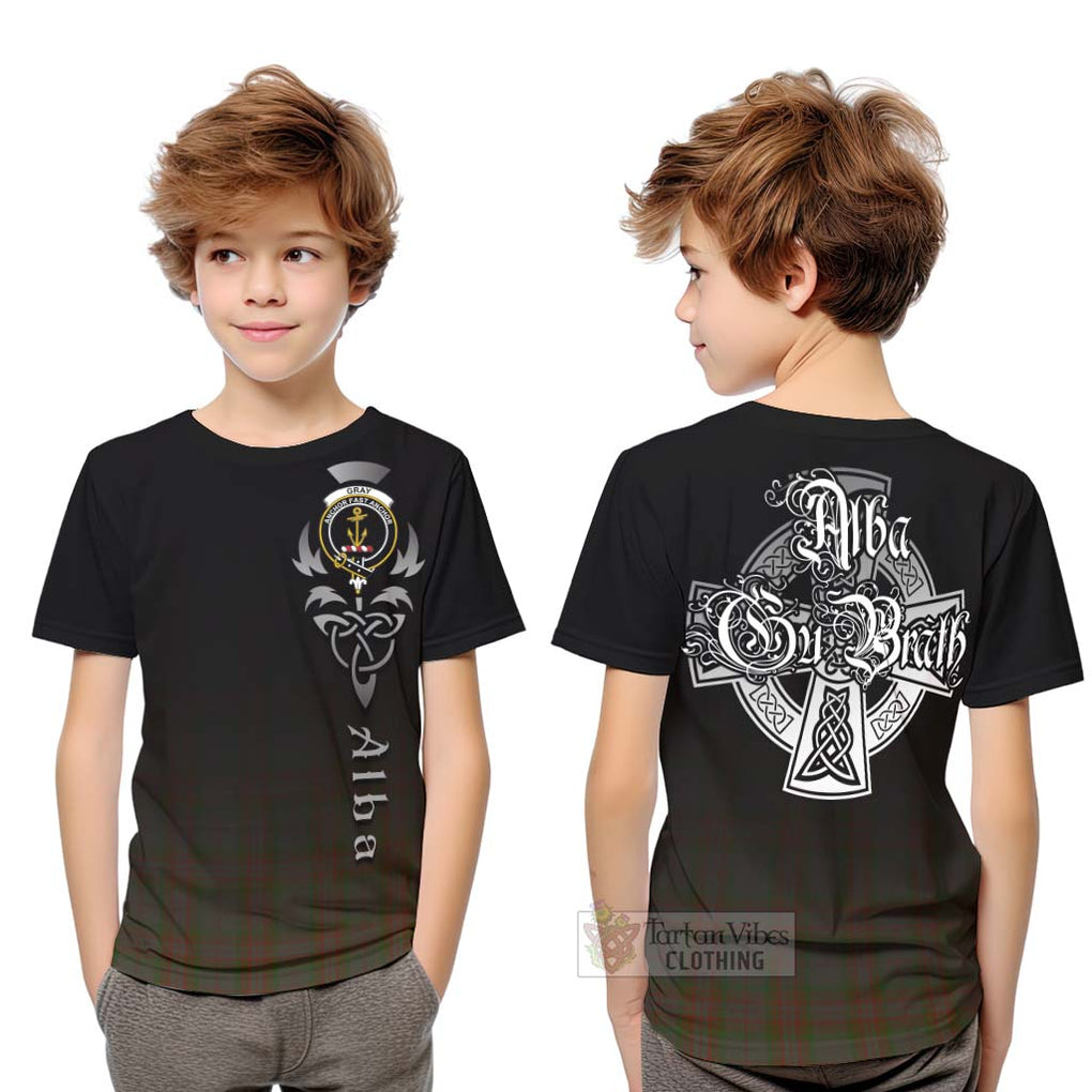 Tartan Vibes Clothing Gray Tartan Kid T-Shirt Featuring Alba Gu Brath Family Crest Celtic Inspired