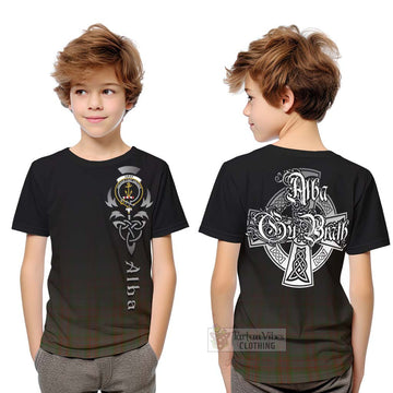 Gray Tartan Kid T-Shirt Featuring Alba Gu Brath Family Crest Celtic Inspired