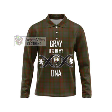 Gray Tartan Long Sleeve Polo Shirt with Family Crest DNA In Me Style