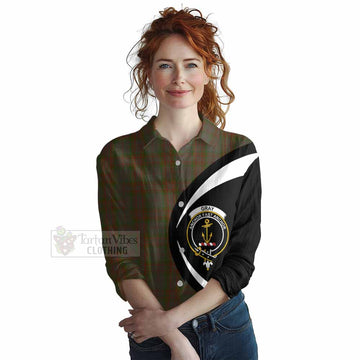 Gray Tartan Women's Casual Shirt with Family Crest Circle Style