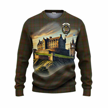Gray Tartan Family Crest Knitted Sweater with Scottish Ancient Castle Style Unisex - Tartan Vibes Clothing