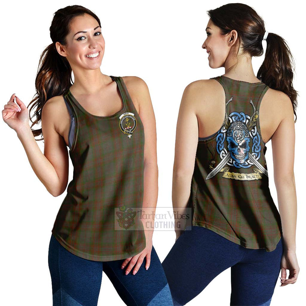 Tartan Vibes Clothing Gray Tartan Women's Racerback Tanks with Family Crest Celtic Skull Style