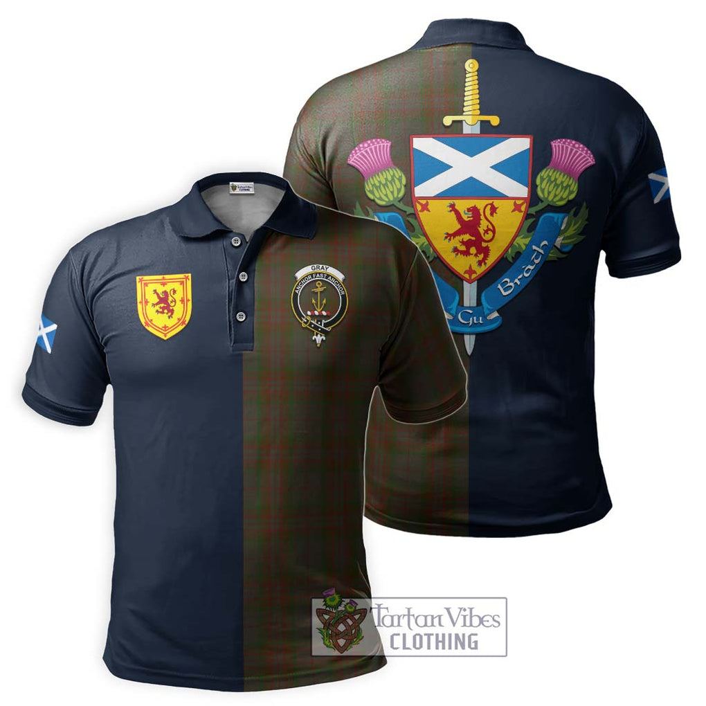 Tartan Vibes Clothing Gray Tartan Polo Shirt with Scottish Lion Royal Arm Half Style