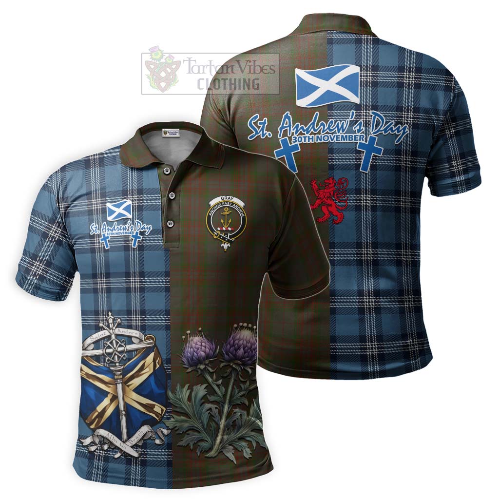 Tartan Vibes Clothing Gray Tartan Polo Shirt Happy St. Andrew's Day Half Tartan Style