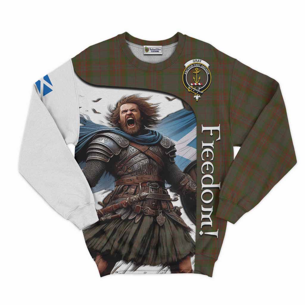 Tartan Vibes Clothing Gray Crest Tartan Sweatshirt Inspired by the Freedom of Scottish Warrior