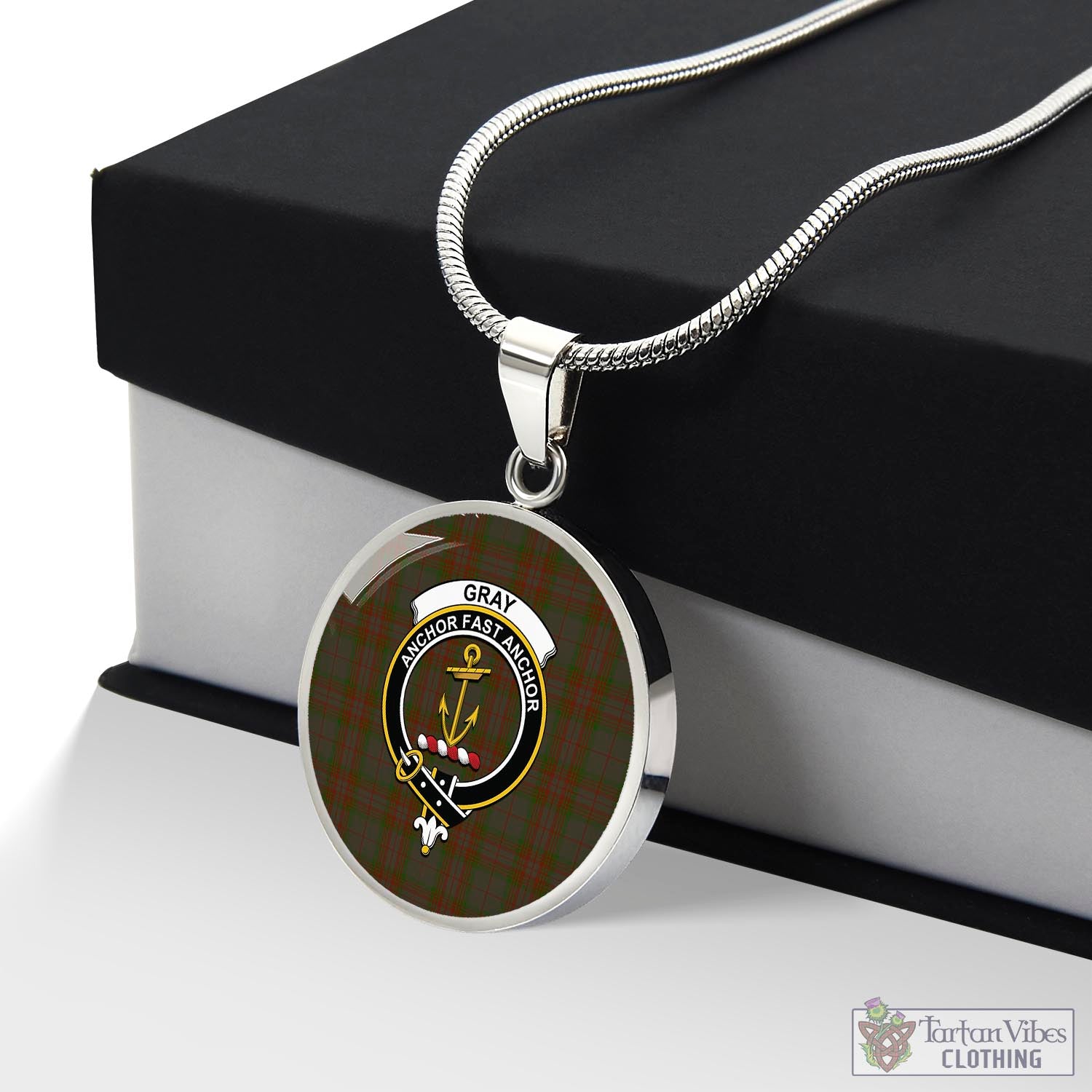 Tartan Vibes Clothing Gray Tartan Circle Necklace with Family Crest