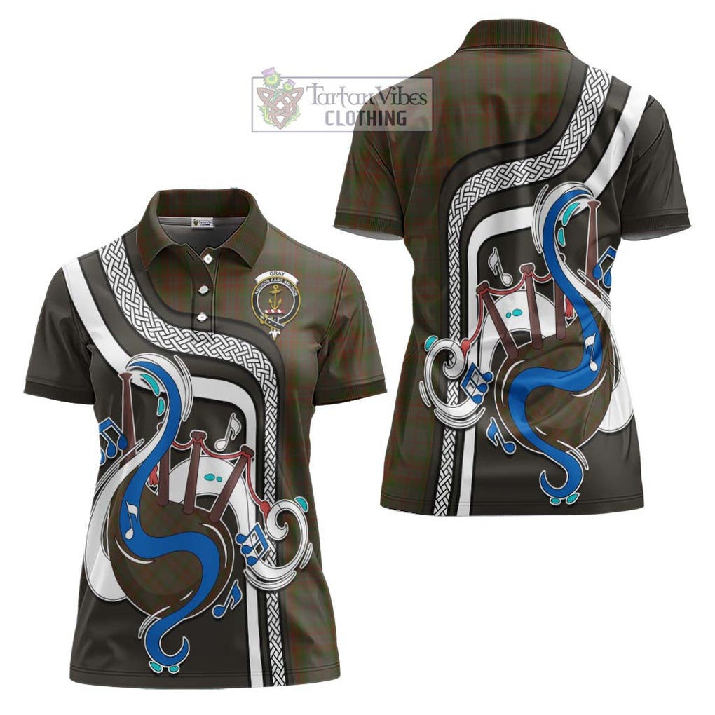 Gray Tartan Women's Polo Shirt with Epic Bagpipe Style Women - Tartanvibesclothing Shop