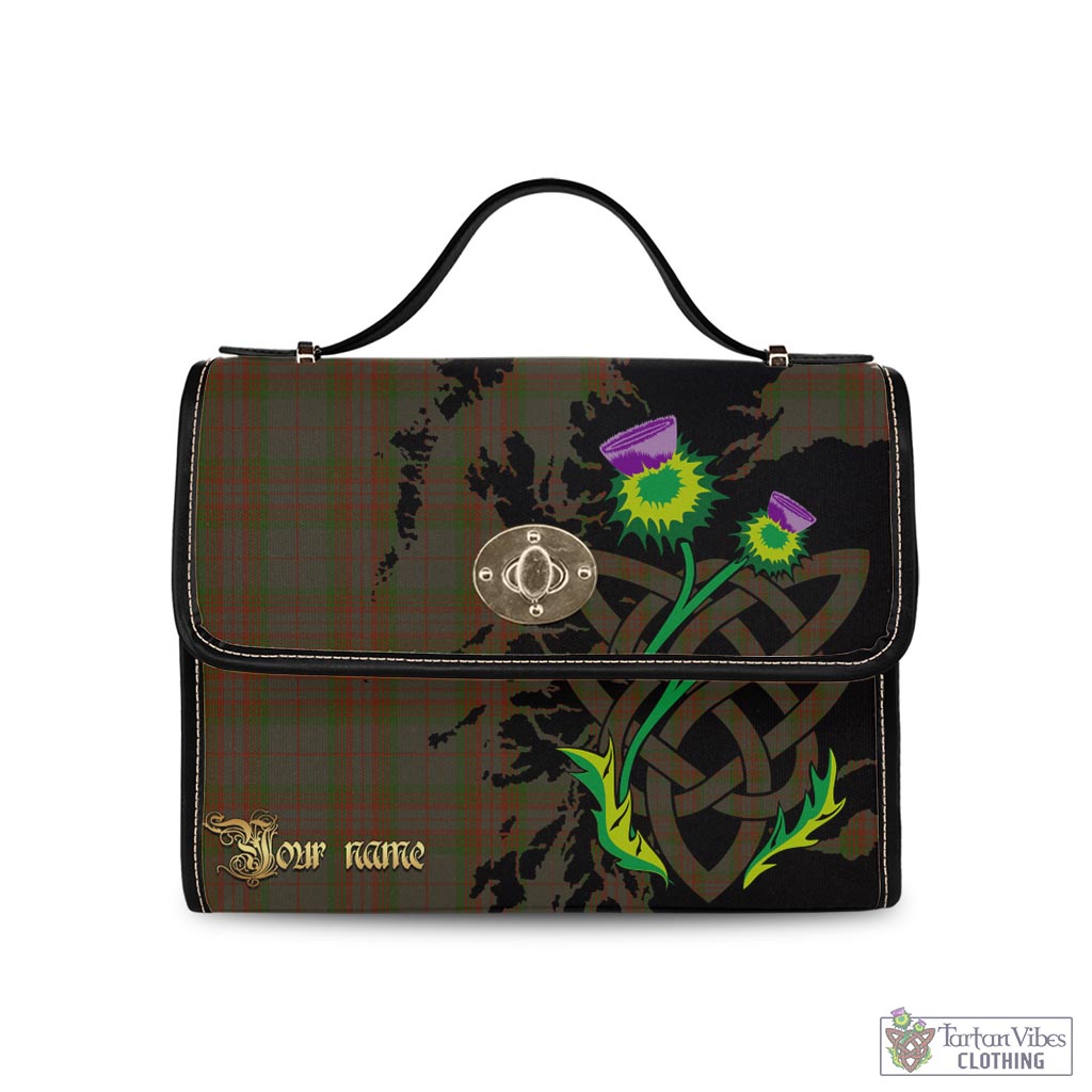 Gray Tartan Waterproof Canvas Bag with Scotland Map and Thistle Celtic Accents Black Leather Strap One Size 10.5*20*27cm - Tartan Vibes Clothing