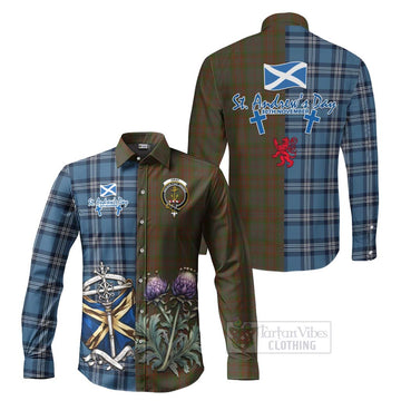 Gray Tartan Long Sleeve Button Shirt Happy St. Andrew's Day Half Tartan Style