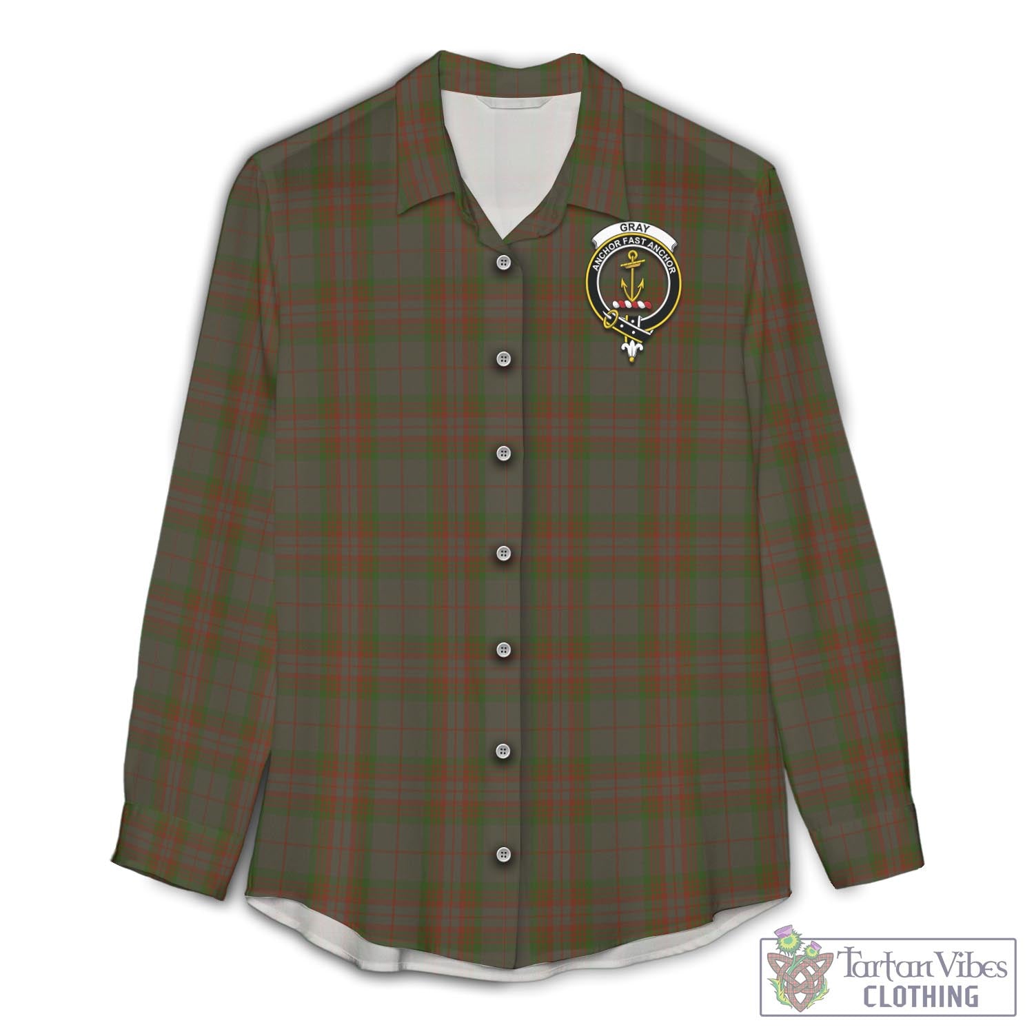 Tartan Vibes Clothing Gray Tartan Womens Casual Shirt with Family Crest