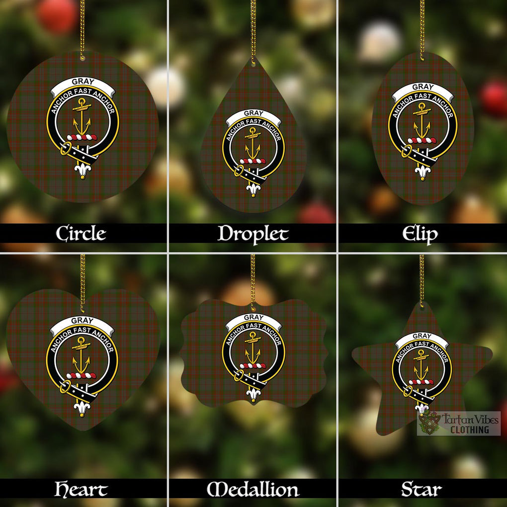 Tartan Vibes Clothing Gray Tartan Christmas Aluminium Ornament with Family Crest