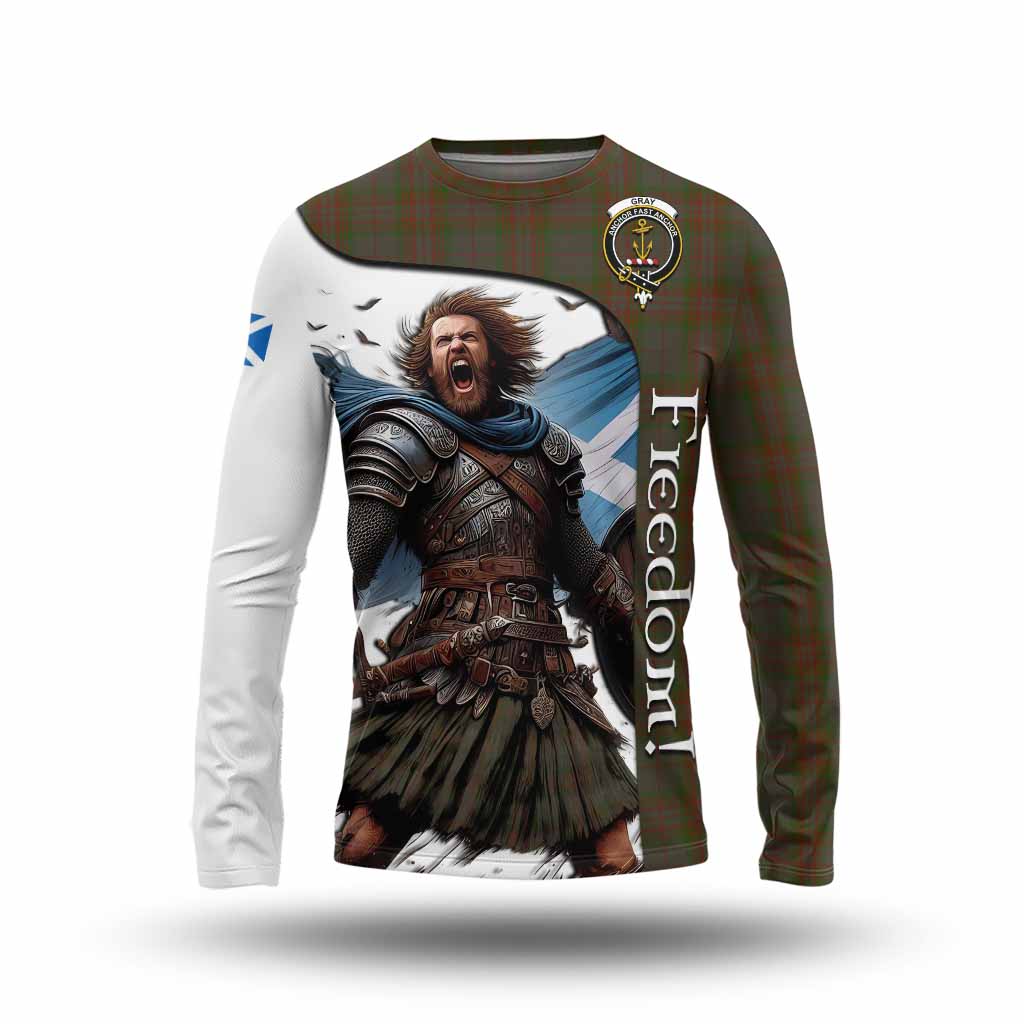 Tartan Vibes Clothing Gray Crest Tartan Long Sleeve T-Shirt Inspired by the Freedom of Scottish Warrior