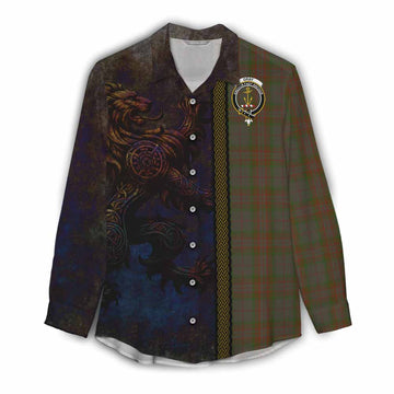 Gray Tartan Family Crest Women's Casual Shirt Alba Gu Brath Be Brave Lion Ancient Style Female - Tartan Vibes Clothing