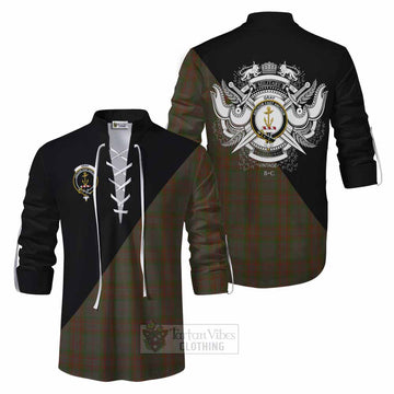 Gray Tartan Ghillie Kilt Shirt with Family Crest and Military Logo Style