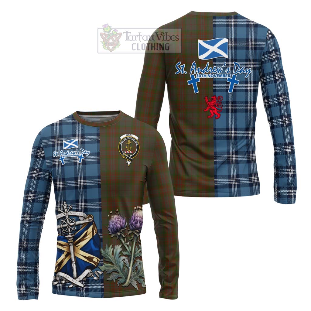 Tartan Vibes Clothing Gray Tartan Long Sleeve T-Shirt Happy St. Andrew's Day Half Tartan Style