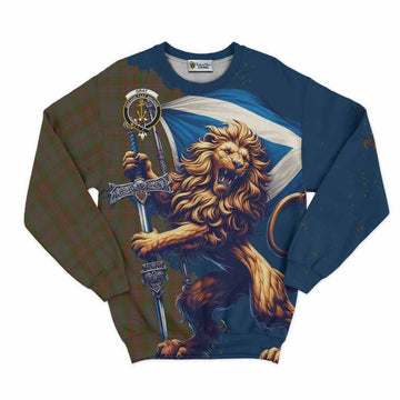 Gray Tartan Family Crest Sweatshirt with Scottish Majestic Lion