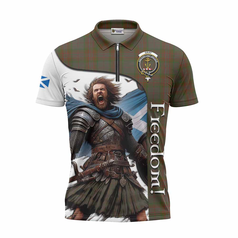 Tartan Vibes Clothing Gray Crest Tartan Zipper Polo Shirt Inspired by the Freedom of Scottish Warrior