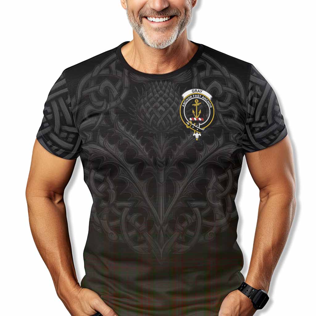 Tartan Vibes Clothing Gray Tartan T-Shirt with Family Crest Celtic Thistle Vibes