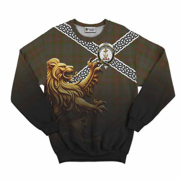 Gray Crest Tartan Sweatshirt with Golden Lion Emblem Celtic Style Unisex - Tartan Vibes Clothing