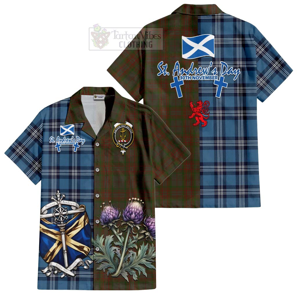 Tartan Vibes Clothing Gray Tartan Short Sleeve Button Shirt Happy St. Andrew's Day Half Tartan Style