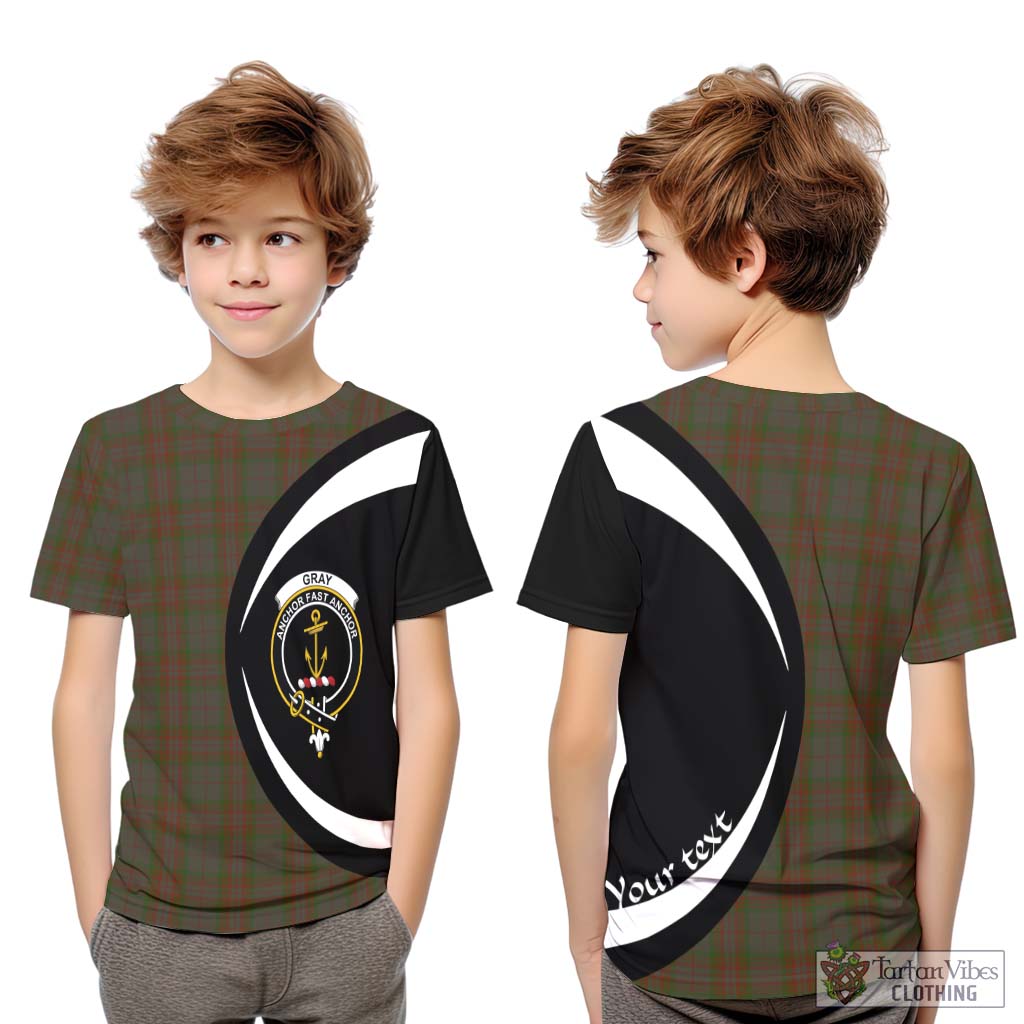 Gray Tartan Kid T-Shirt with Family Crest Circle Style Youth XL Size14 - Tartan Vibes Clothing