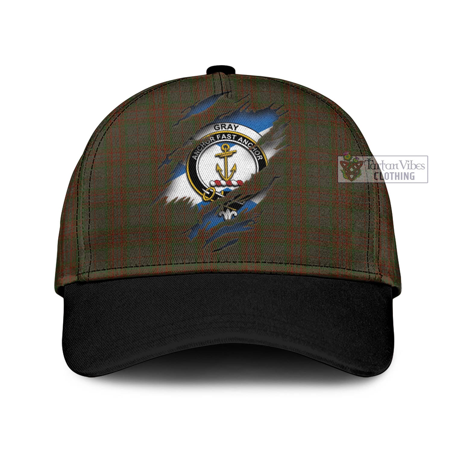 Tartan Vibes Clothing Gray Tartan Classic Cap with Family Crest In Me Style