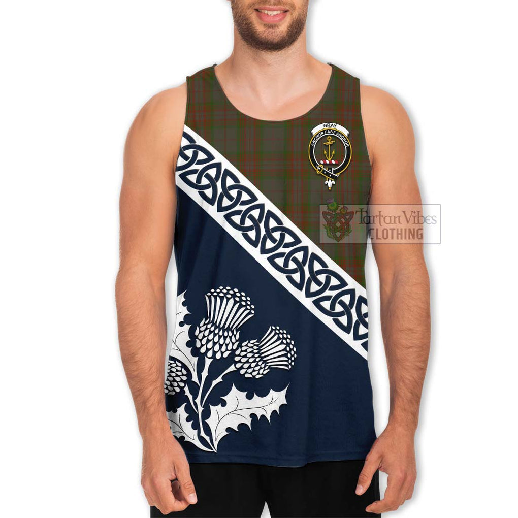 Tartan Vibes Clothing Gray Tartan Men's Tank Top Featuring Thistle and Scotland Map