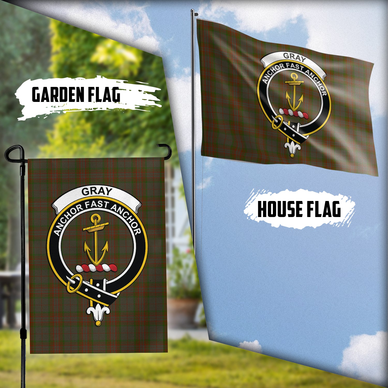 Gray Tartan Flag with Family Crest Garden Flag (Vertical) - Tartan Vibes Clothing