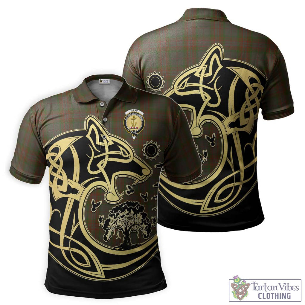 Gray Tartan Polo Shirt with Family Crest Celtic Wolf Style Kid - Tartanvibesclothing Shop