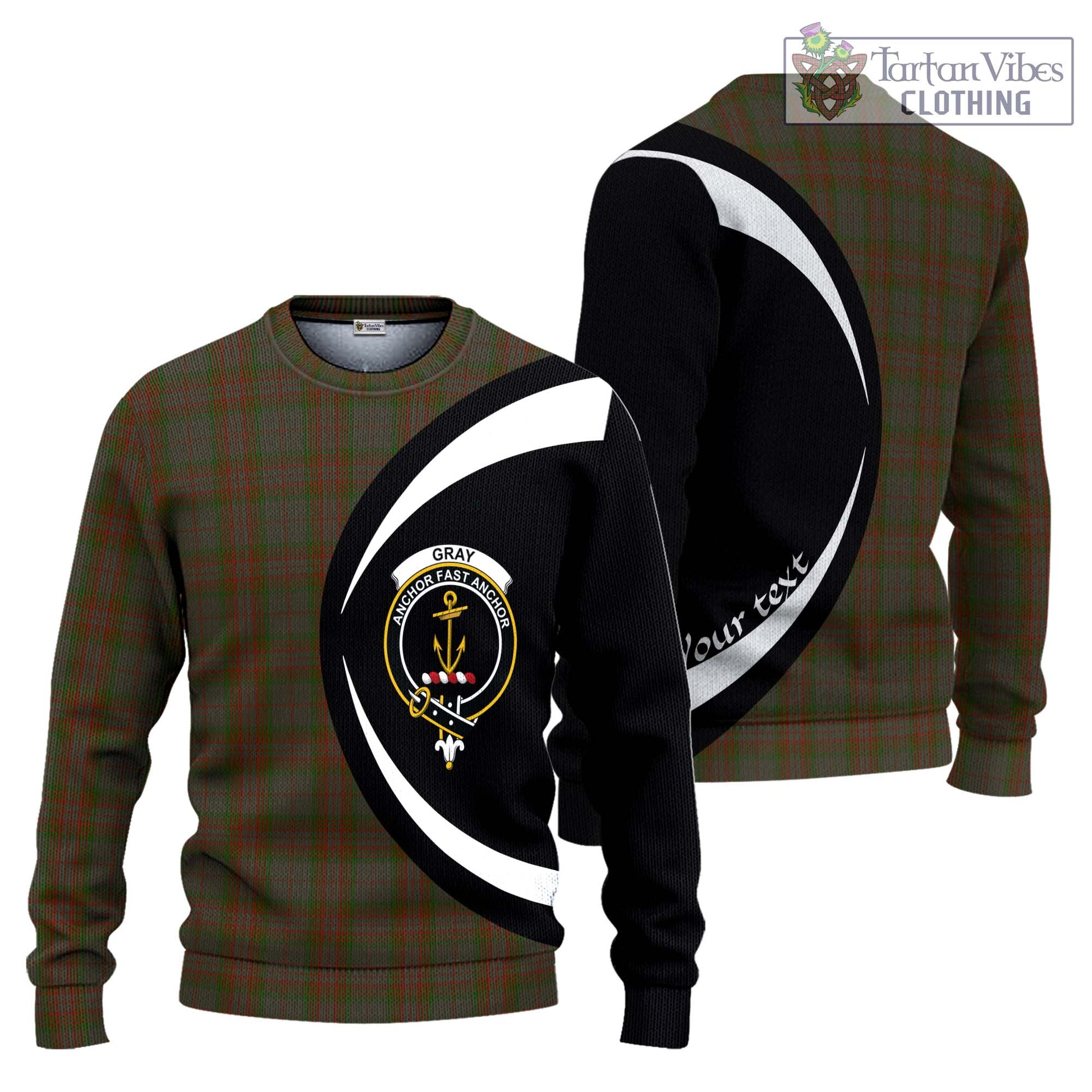 Gray Tartan Ugly Sweater with Family Crest Circle Style Unisex - Tartan Vibes Clothing