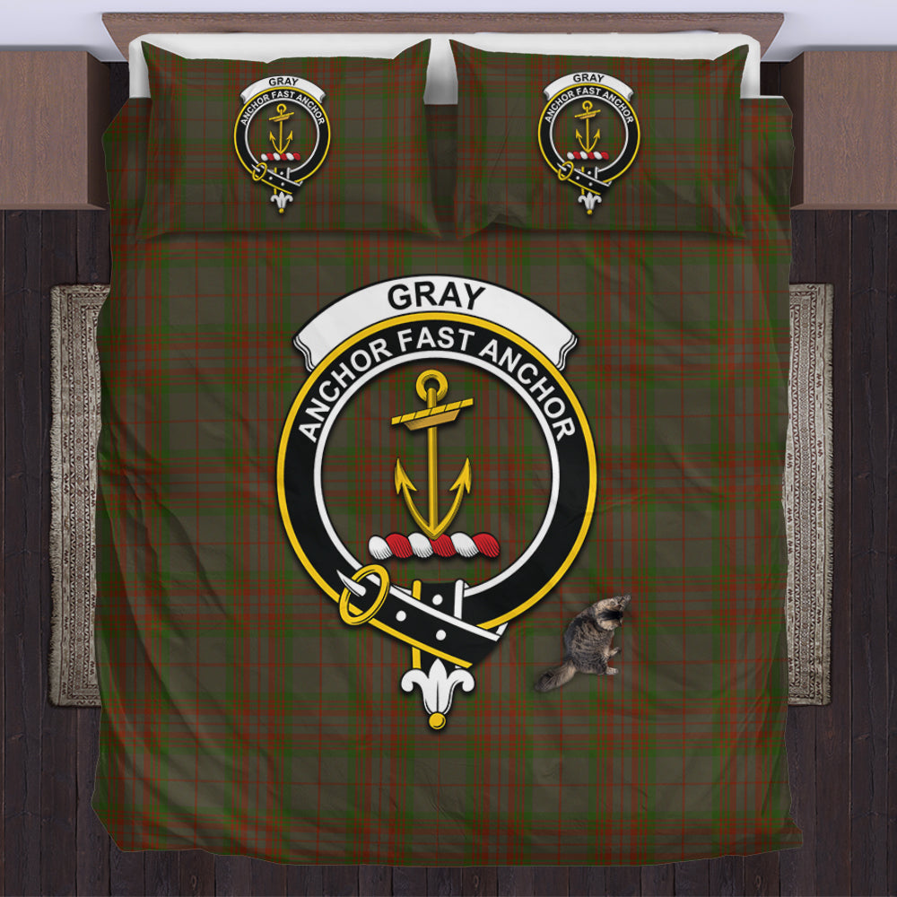 Gray Tartan Bedding Set with Family Crest US Bedding Set - Tartan Vibes Clothing