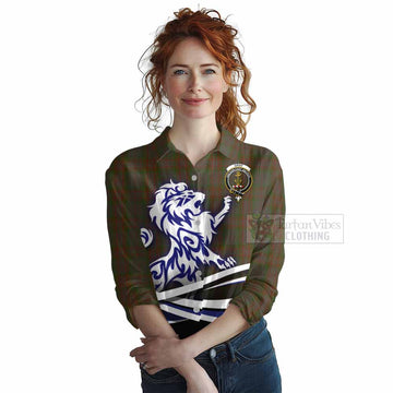 Gray Tartan Women's Casual Shirt with Alba Gu Brath Regal Lion Emblem