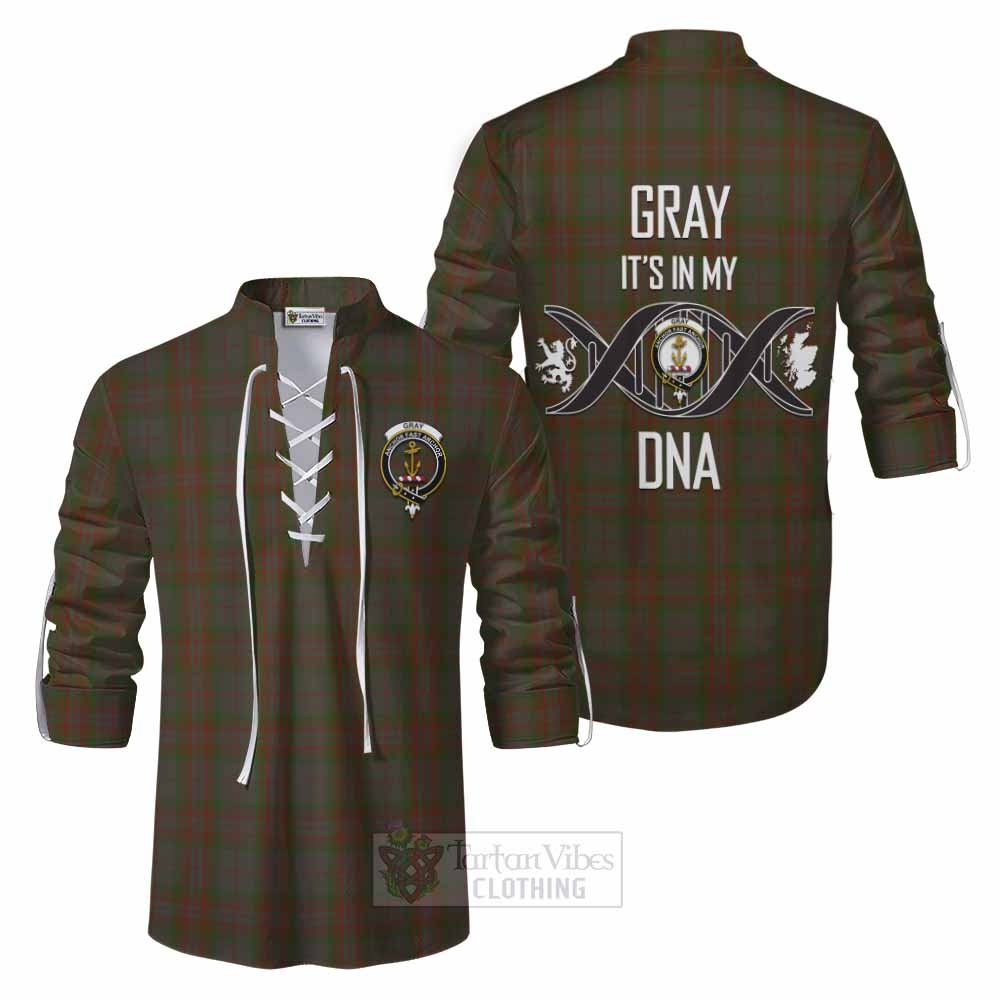 Tartan Vibes Clothing Gray Tartan Ghillie Kilt Shirt with Family Crest DNA In Me Style