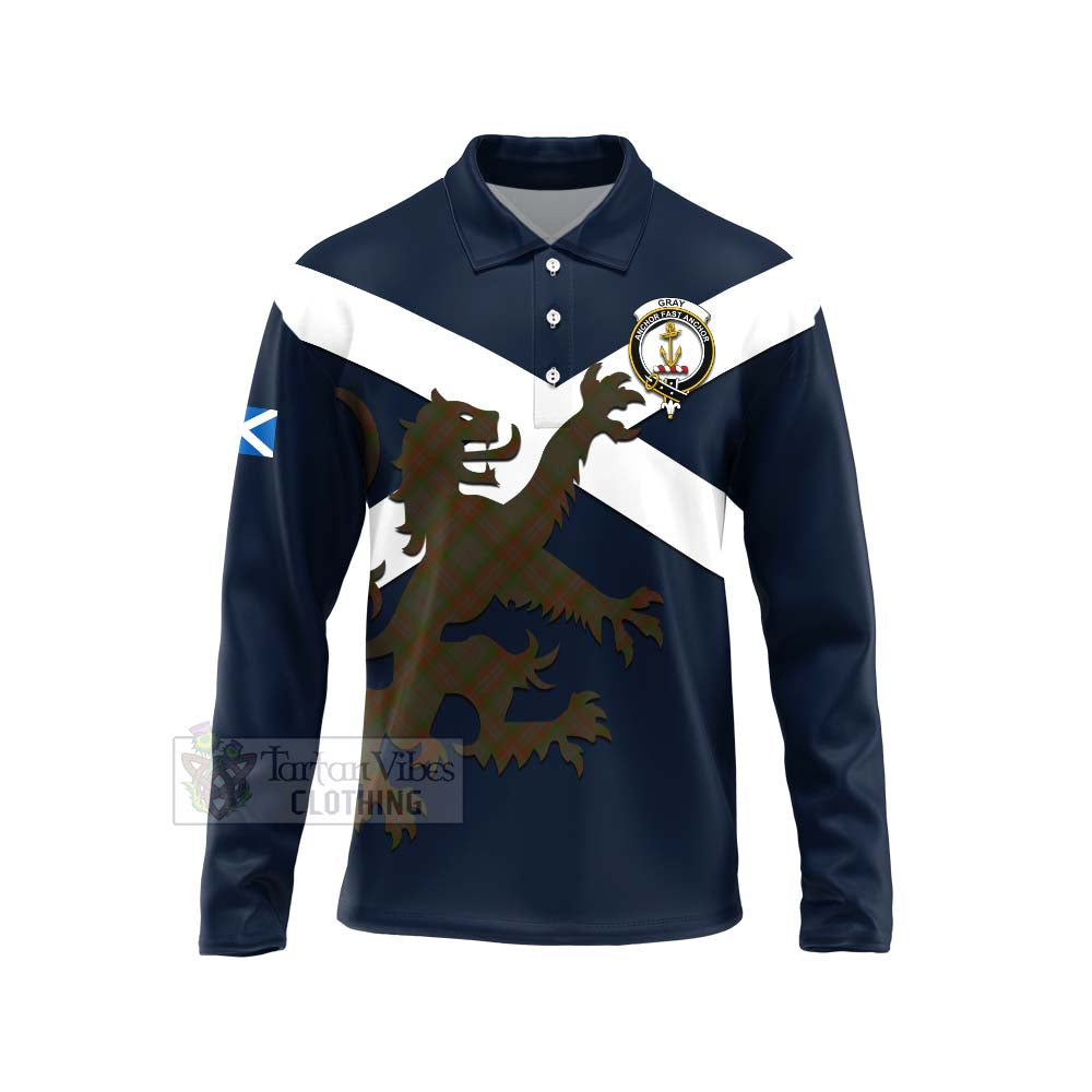 Tartan Vibes Clothing Gray Tartan Lion Rampant Long Sleeve Polo Shirt – Proudly Display Your Heritage with Alba Gu Brath and Clan Name