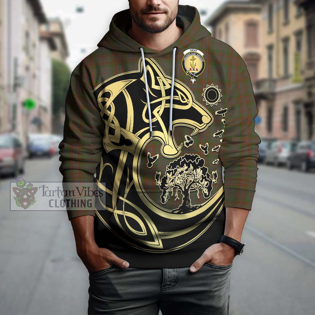 Gray Tartan Hoodie with Family Crest Celtic Wolf Style Zip Hoodie - Tartan Vibes Clothing