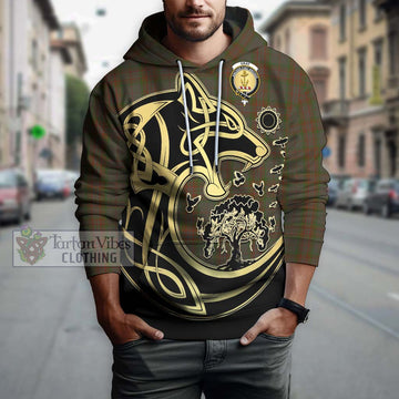 Gray Tartan Hoodie with Family Crest Celtic Wolf Style