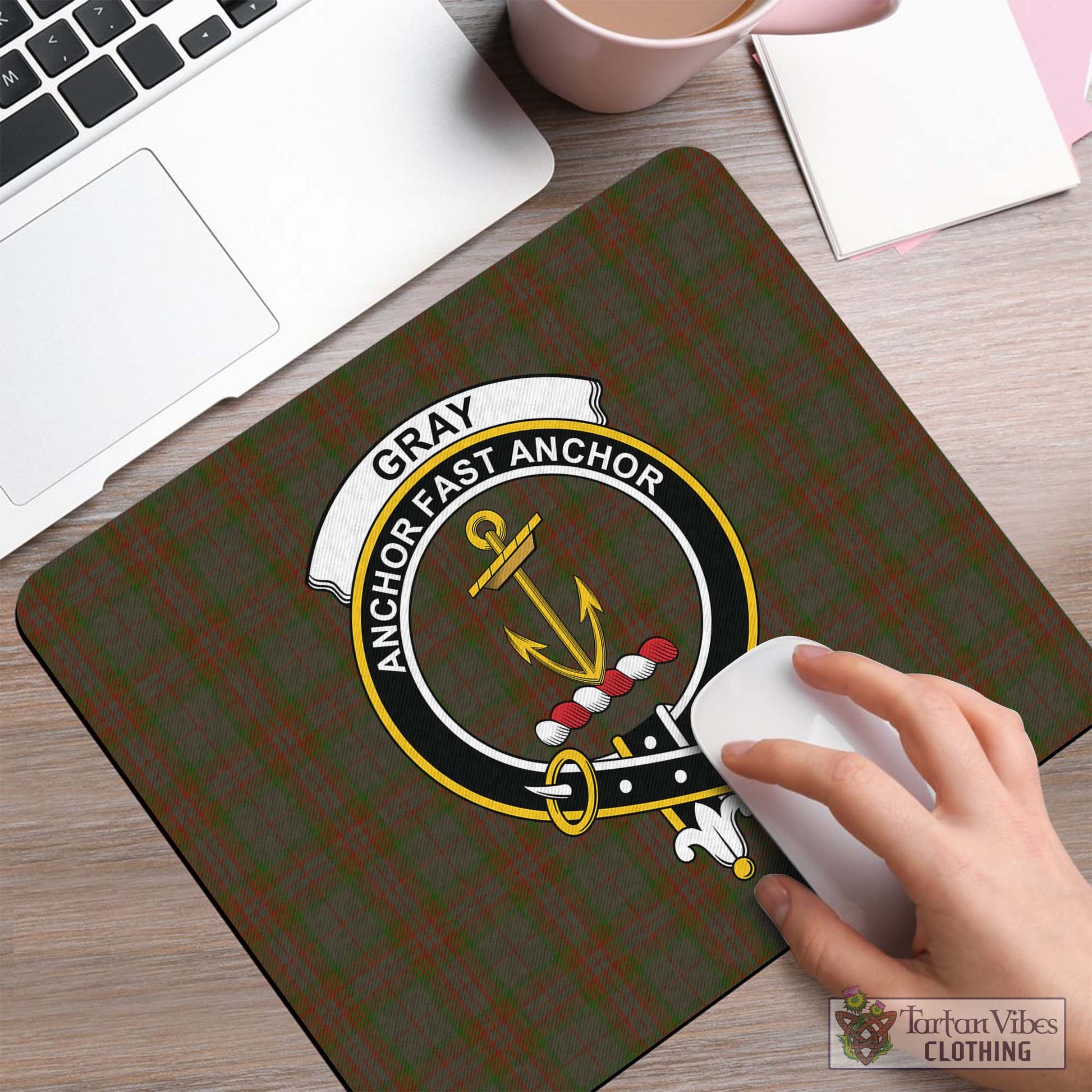 Tartan Vibes Clothing Gray Tartan Mouse Pad with Family Crest