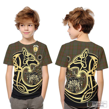 Gray Tartan Kid T-Shirt with Family Crest Celtic Wolf Style