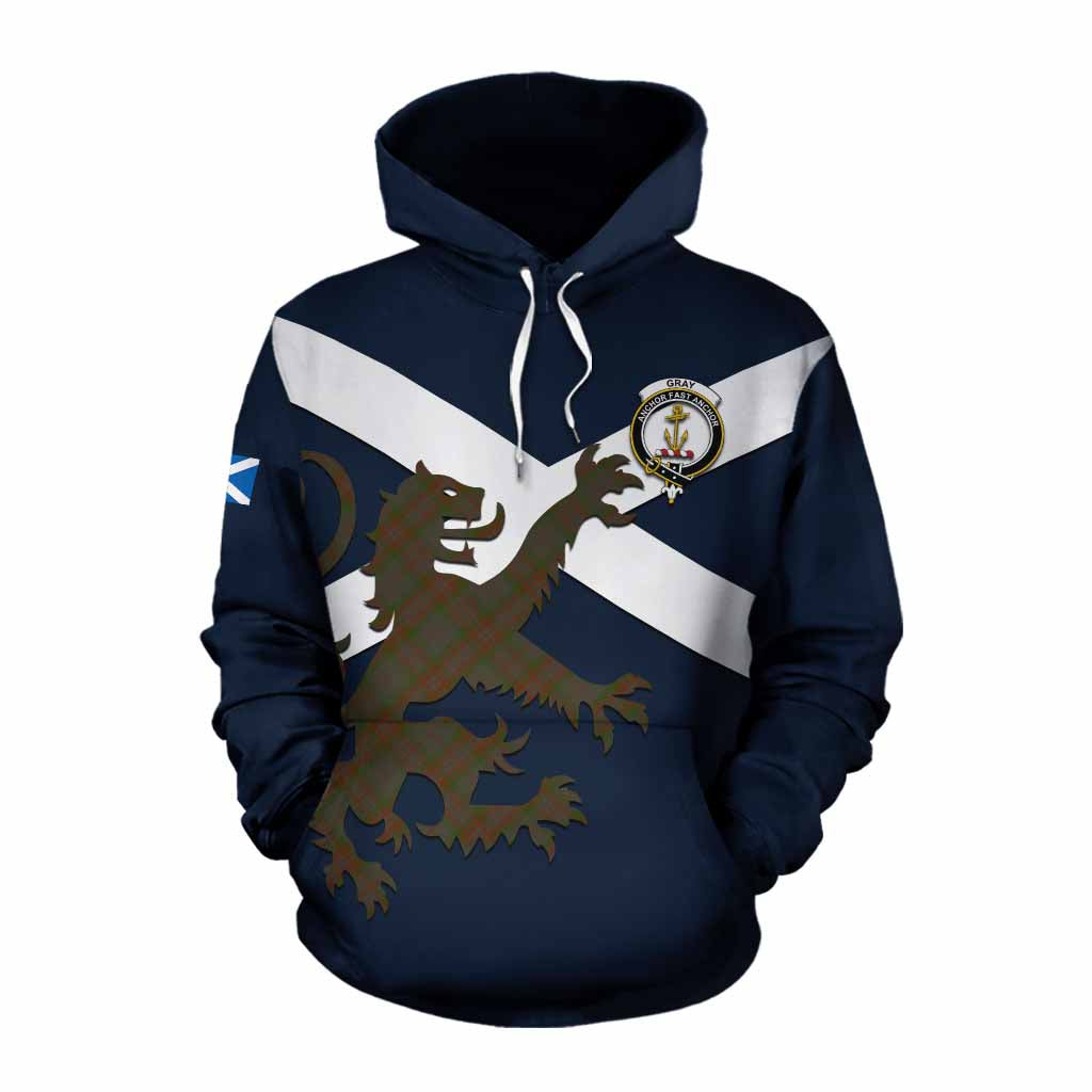 Tartan Vibes Clothing Gray Tartan Lion Rampant Cotton Hoodie Proudly Display Your Heritage with Alba Gu Brath and Clan Name