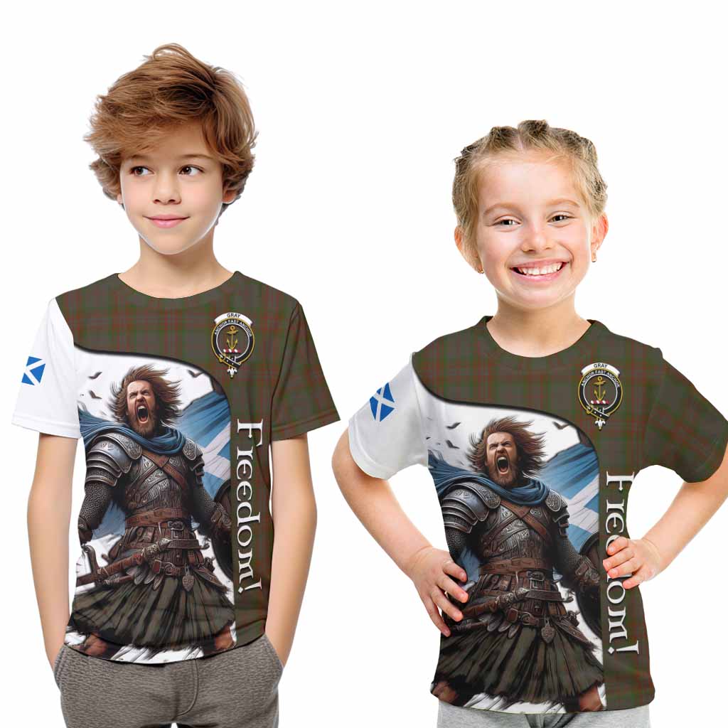 Tartan Vibes Clothing Gray Crest Tartan Kid T-Shirt Inspired by the Freedom of Scottish Warrior