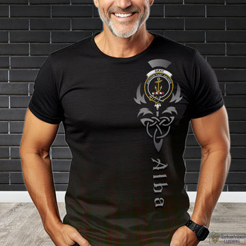 Gray Tartan T-Shirt Featuring Alba Gu Brath Family Crest Celtic Inspired