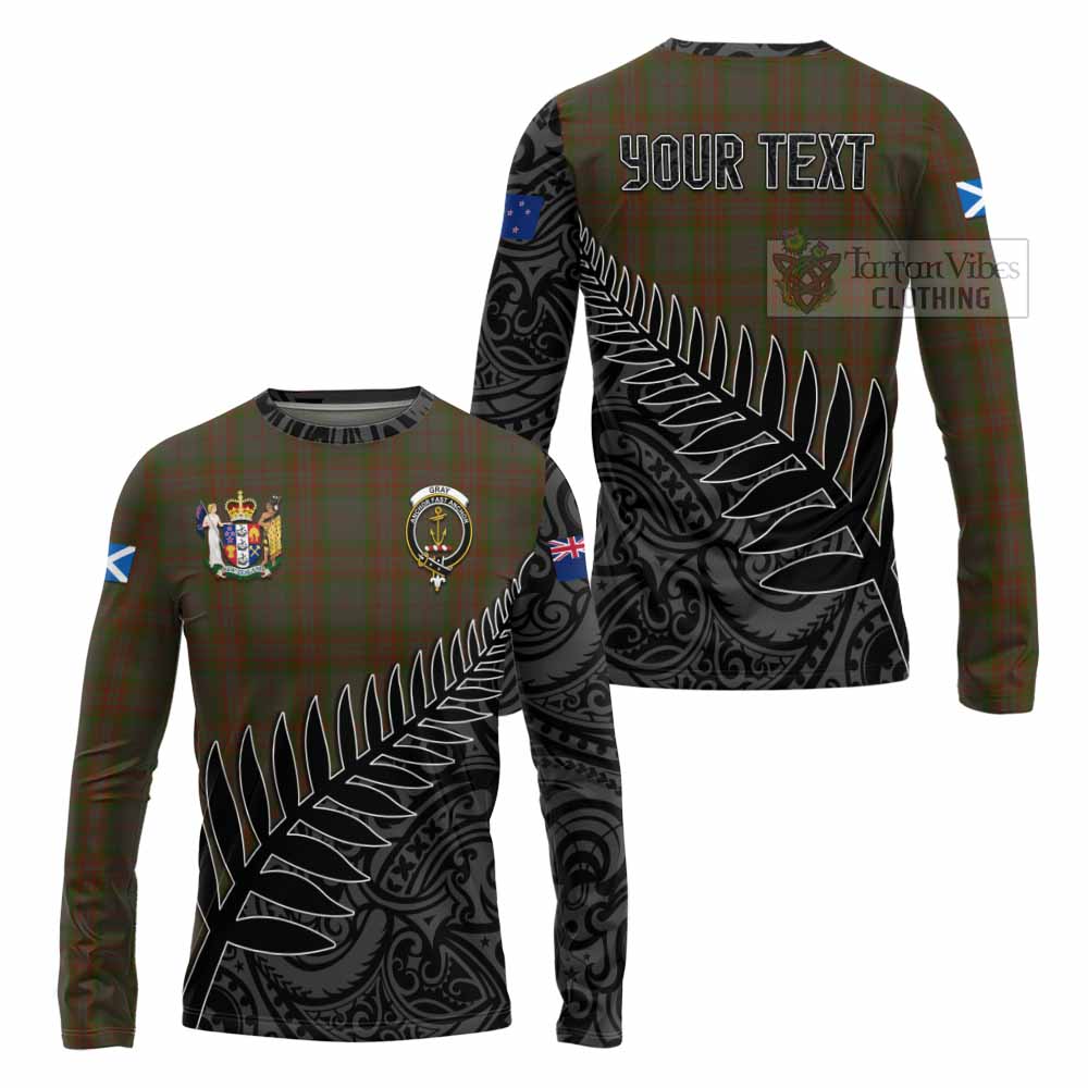 Tartan Vibes Clothing Gray Crest Tartan Long Sleeve T-Shirt with New Zealand Silver Fern Half Style