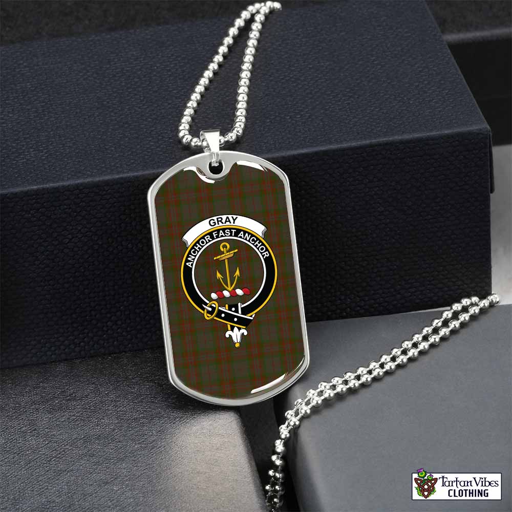 Tartan Vibes Clothing Gray Tartan Dog Tag Necklace with Family Crest