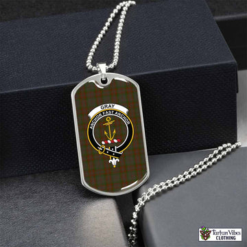 Gray Tartan Dog Tag Necklace with Family Crest