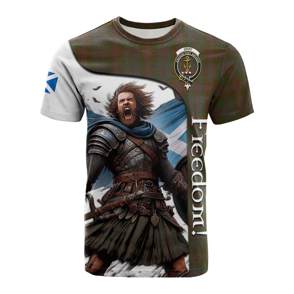 Tartan Vibes Clothing Gray Crest Tartan Cotton T-shirt Inspired by the Freedom of Scottish Warrior