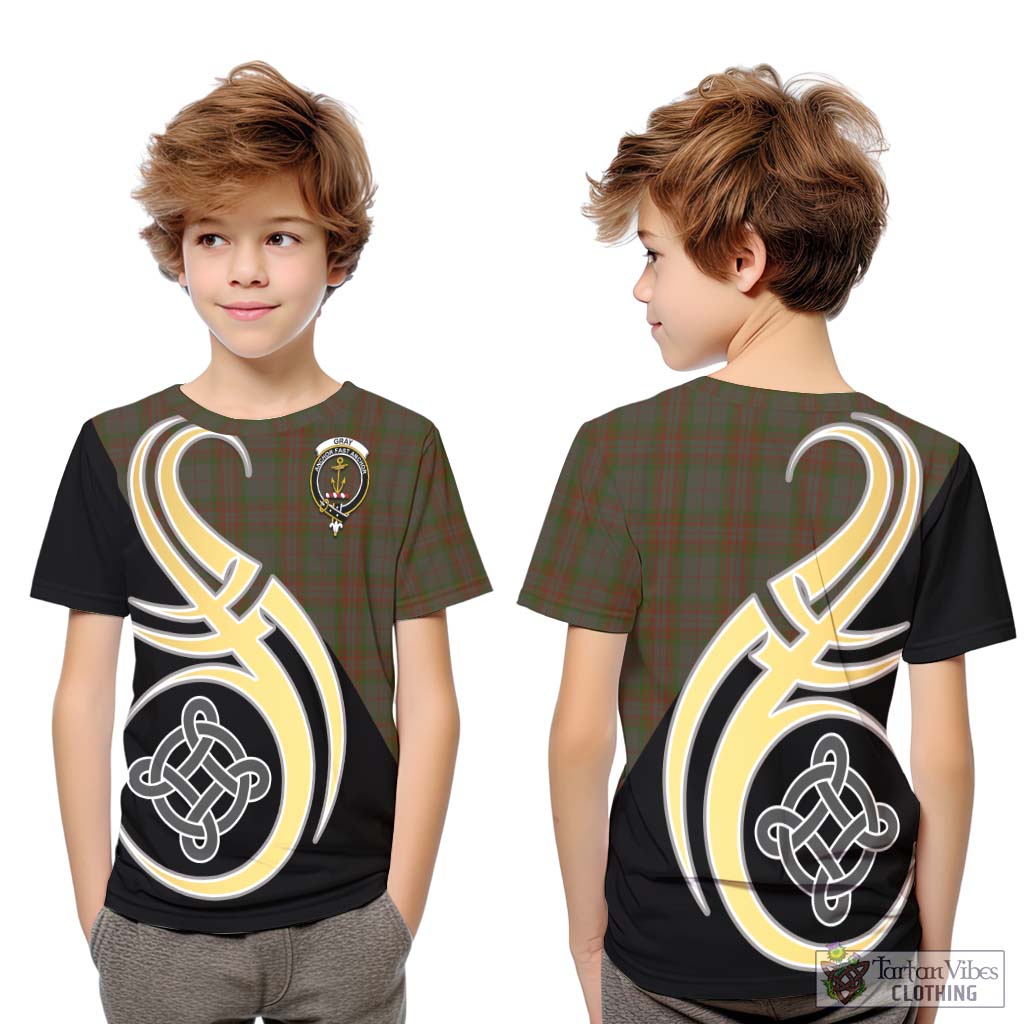 Gray Tartan Kid T-Shirt with Family Crest and Celtic Symbol Style Youth XL Size14 - Tartan Vibes Clothing