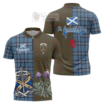 Gray Tartan Zipper Polo Shirt Happy St. Andrew's Day Half Tartan Style