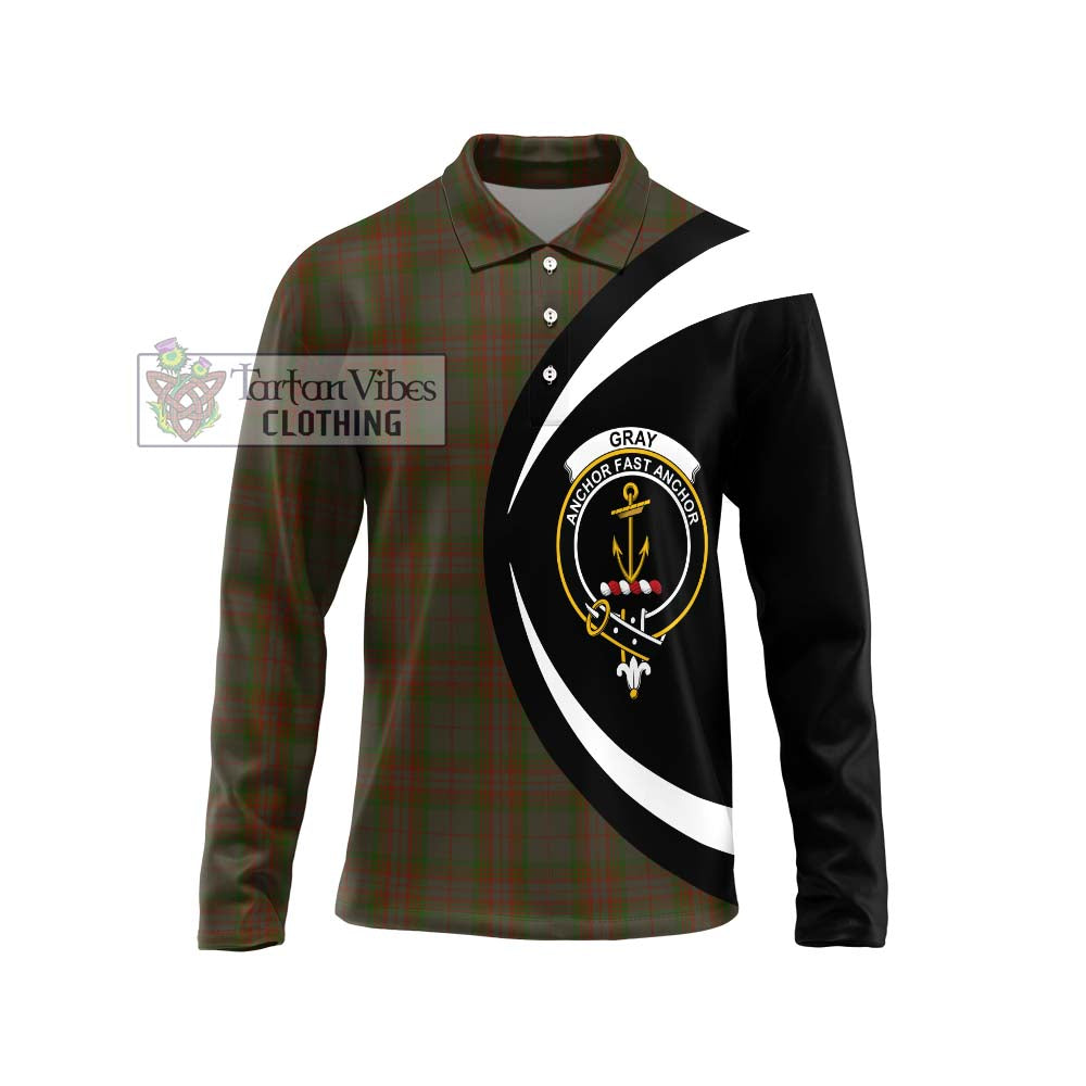 Gray Tartan Long Sleeve Polo Shirt with Family Crest Circle Style Unisex - Tartan Vibes Clothing